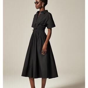 J Crew Elena Shirt Dress In Cotton Poplin Size Petite 8 Black